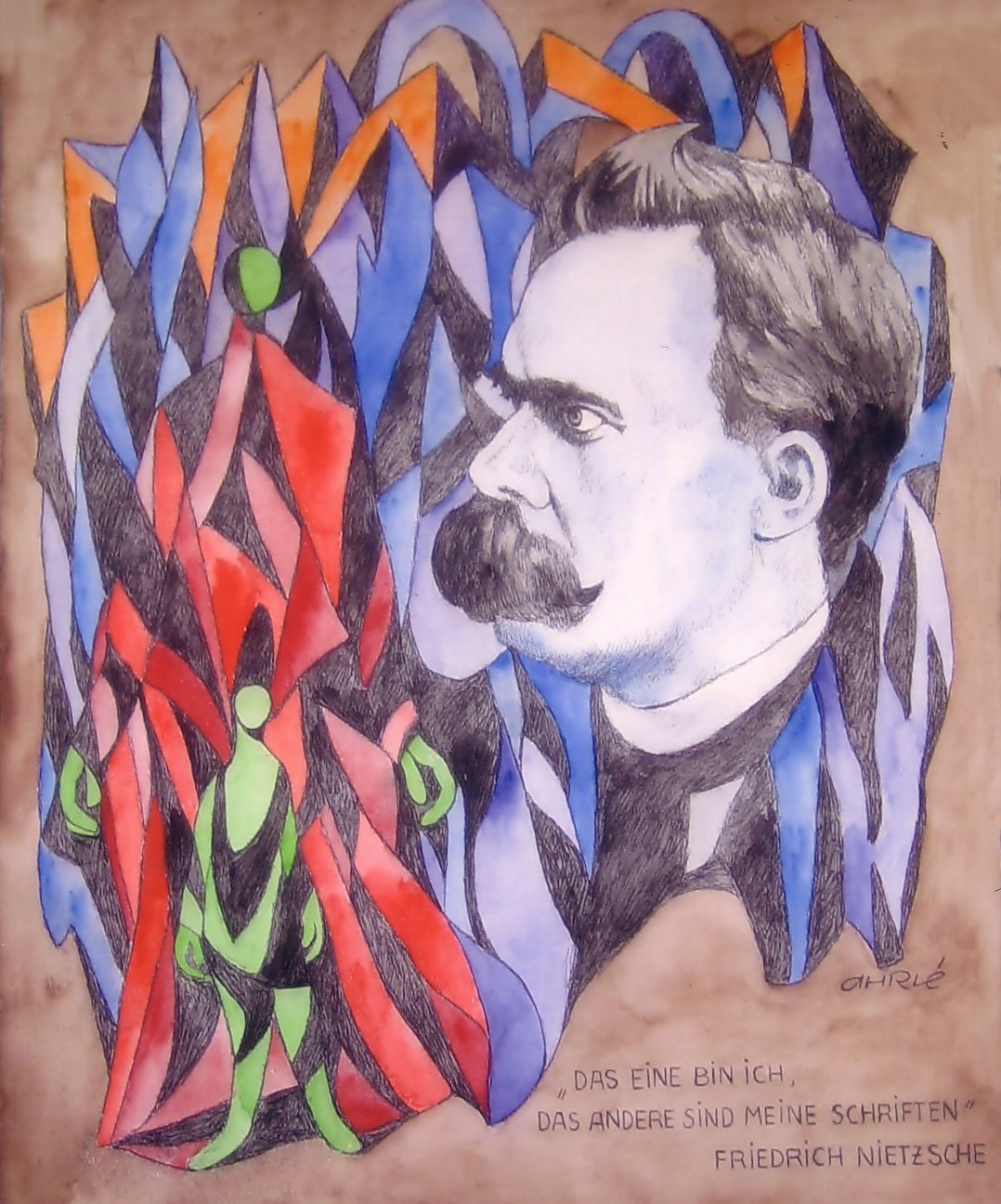 Friedrich Nietzsche, 50 x 60, Feder/Aquarell